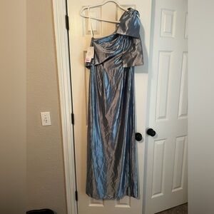 Blue one shoulder evening gown